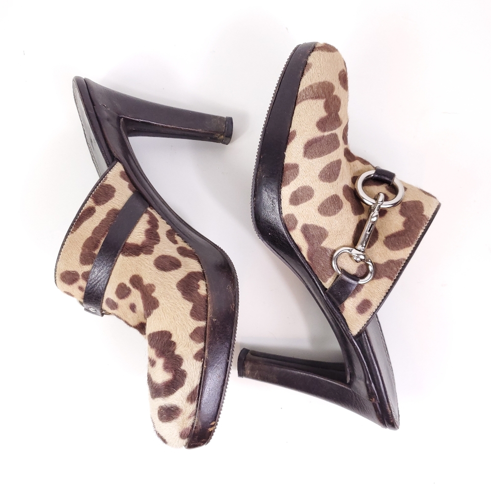 COACH Rana Studded Faux Fur Leopard Heeled Clog - Picture 3 of 8